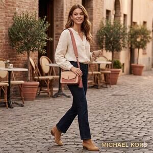 Michael Kors Scalloped Bicolor Leather Pocket Camera Bag NWT